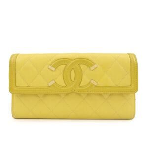 Chanel CC Filigree Caviar Leather Wallet Yellow